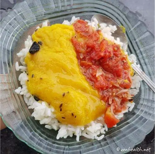 dhal, rice and tomato choka