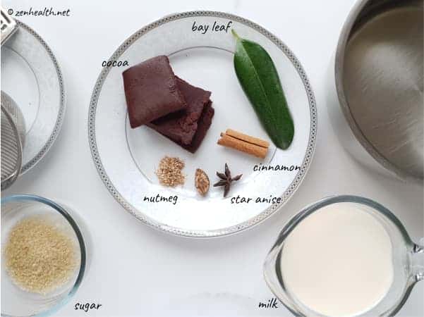 Ingredients for cocoa tea