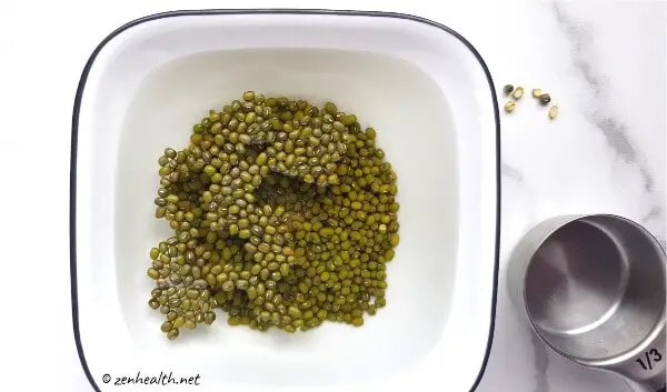 Floating mung beans in water